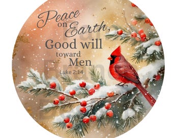 Rice Paper for Decoupage Ornament, Peace on Earth, Good Will Toward Men, Cardinal, Luke 2:14, Christian Craft, Bible DIY, D352