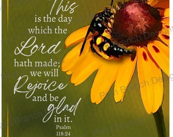 Decoupage Paper, Black-Eyed Susan with Bible Verse, Rice Paper, "This is the day which the Lord...." D96