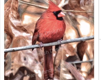 Vibrant Cardinal on Pine Branch, Autumn Rice Paper - Decoupage Sheet D74