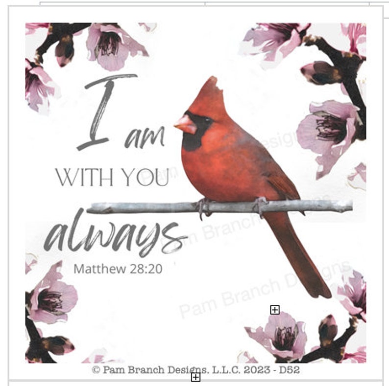 Cardinal and Purple Flowers I am With You Always Decoupage Sheet, Decoupage Paper, Rice Paper, D52 image 1