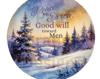 Peace on Earth, Good Will Toward Men, Luke 2:14, Rice Paper for Decoupage Ornament, Winter Scene, Christian Craft, Bible DIY, D350