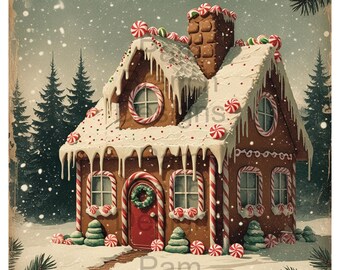 Gingerbread House Christmas Rice Paper for Decoupage - D428