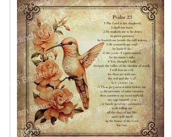 Decoupage Rice Paper, Peach Hummingbird, 23 Psalm, Floral Rice Paper, Bible DIY Craft Paper D78