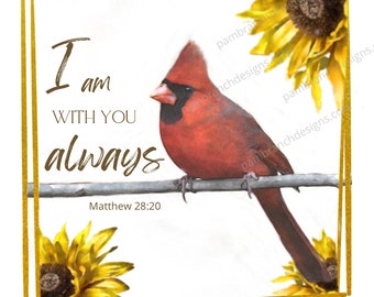 Cardinal and Sunflowers - Decoupage Sheet, Bible Verse Paper D34