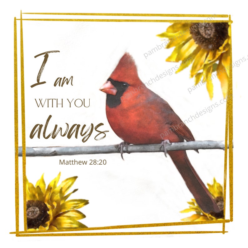 Cardinal and Sunflowers Decoupage Sheet, Bible Verse Paper D34 image 1