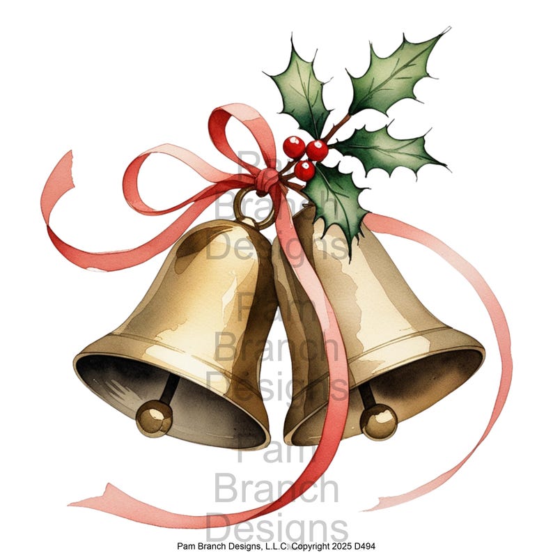 Rice Paper for Decoupage – Christmas Bells With Holly and Red Ribbon ...