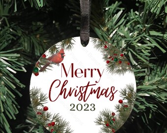 Christmas Ornament with Cardinal, "Merry Christmas 2023" Z5