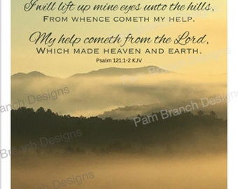 Orange Mountain Sunrise, Decoupage Sheet, "I Lift Mine Eyes...." Bible Craft D72