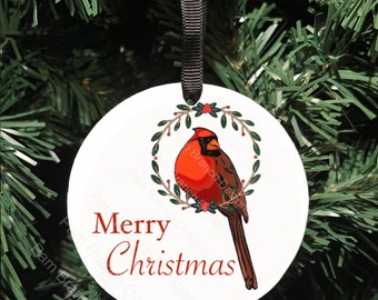 Cardinal, Merry Christmas Ornament, Wood, Holiday Ornament Z8