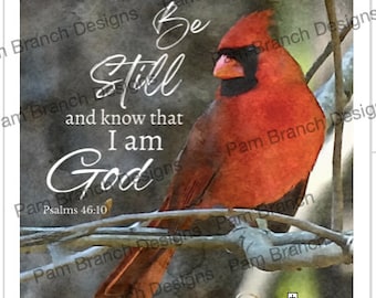 Rice Paper, “Be Still and know that I am God”, Red Cardinal on Branch, Decoupage Sheet, D83