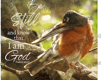 Robin Decoupage Sheet, "Be Still and Know that I am God." Bible Craft, Rice Paper D89