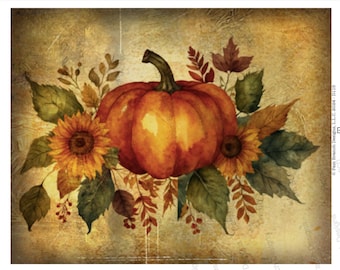 Autumn Pumpkin Rice Paper for Decoupage: Vintage Floral Craft (8x10)