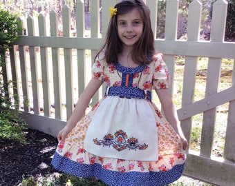 Greta... Niñas Delantal de lino vintage talla 6