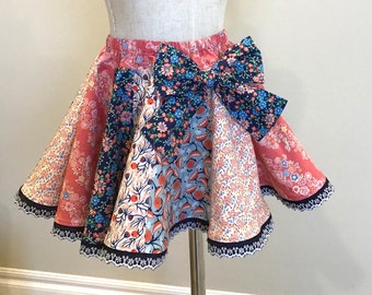 Girls Blue and Coral Twirl Skirt Size 2