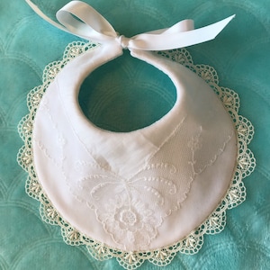 Vintage Linen and Lace Ivory Baby Bib