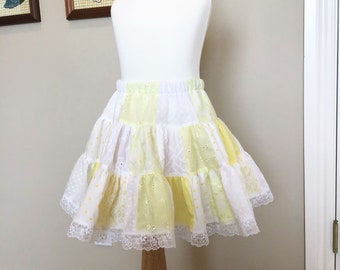 White Lace and Yellow Patchwork Twirl Skirt Size 5/6