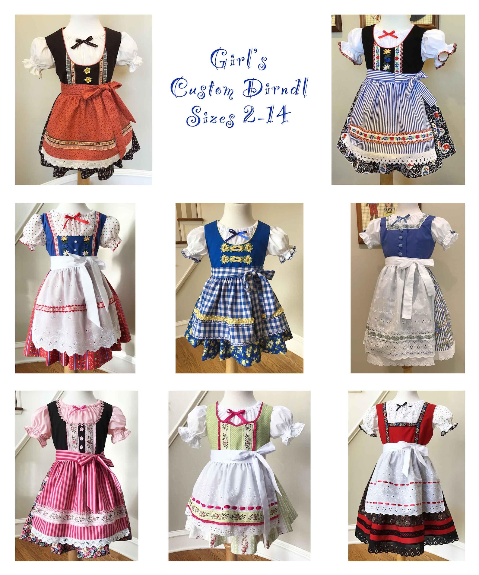 Custom Girls Dirndl Costume Sizes 2-14