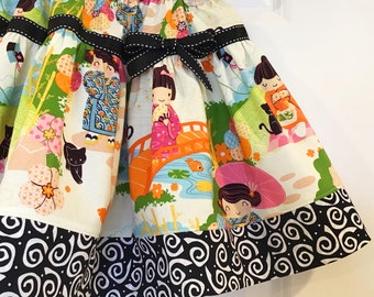 Girls Japanese Garden Twirl Skirt Size 3-10