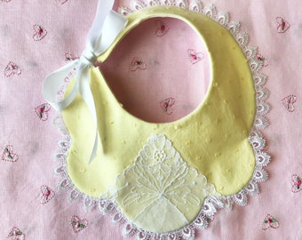 Vintage Linen and Lace Baby Bib