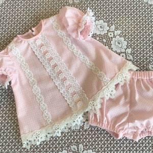 Vintage Style Swiss Dots and Lace Baby Dress w/ Panties