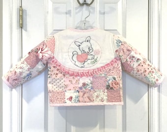 Chaqueta acolchada con conejito rosa para niñas pequeñas, talla 2T