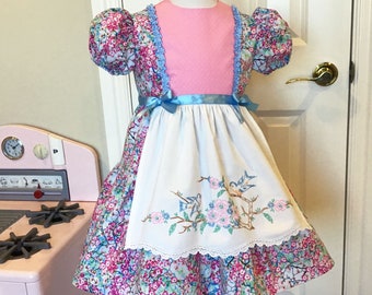 Evelyn... Niñas Delantal de lino vintage talla 5