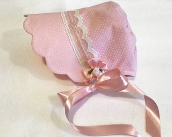 Vintage Inspired Pink Baby Bonnet Size 3-9 months