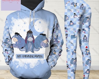 Sudadera con capucha y leggings de Ígor, camiseta "No soy una persona madrugadora", sudadera con capucha de dibujos animados de Disney, camiseta de Winnie the Pooh, leggings para mujer, regalos de cumpleaños