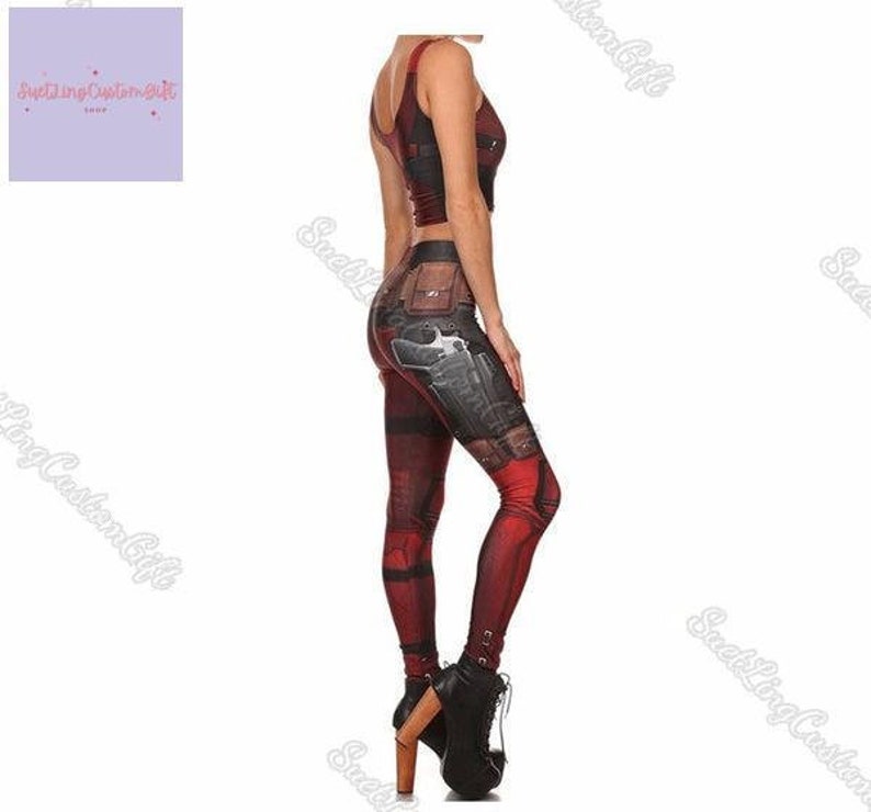 Disney Deadpool Leggings, Superhero Leggings, Deadpool Leggings, Deadpool Pants, Deadpool Cosplay, Disney Women Leggings, Deadpool Gift