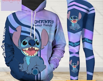 Sudadera con capucha y leggings de Stitch personalizados, sudadera con capucha Ohana Means Family, Lilo y Stitch, camiseta de Disneyworld Disneyland, regalo de cumpleaños para ella y él