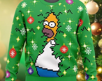 Suéter navideño feo de Los Simpsons, suéter navideño de Los Simpsons, camiseta navideña de Homer Simpson, suéter familiar de la película de dibujos animados