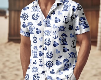 Retro Pirate Mickey And Friends Button Shirt, Disney Cruise Hawaiian Shirt, Disney Pirate Shirt, Disney World Shirt, Disney Trip Shirt