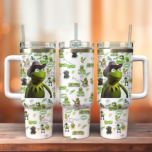 Kermit The Frog Tumbler 40Oz, Kermit Frog Tumbler, Frog Green Insulated Tumbler, Kermit Tumbler Cup, Frog Stainless Tumbler With Straw