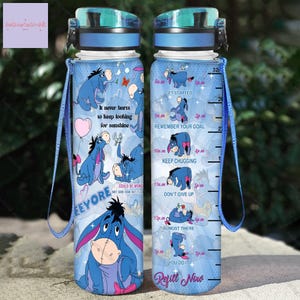Eeyore Water Tracker Bottle 32oz, Disney Motivational Bottle, Cute Winnie The Pooh Characters Drink Bottles, Eeyore Donkey Water Bottle