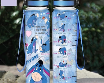 Eeyore Water Tracker Bottle 32oz, Disney Motivational Bottle, Cute Winnie The Pooh Characters Drink Bottles, Eeyore Donkey Water Bottle