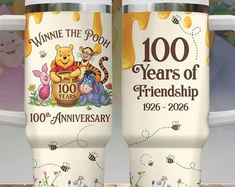 Vaso de 100.º aniversario de Winnie the Pooh (113 ml), vaso de amistad Disney 100 años, vaso de viaje familiar Disney, tazas de amor de Pooh