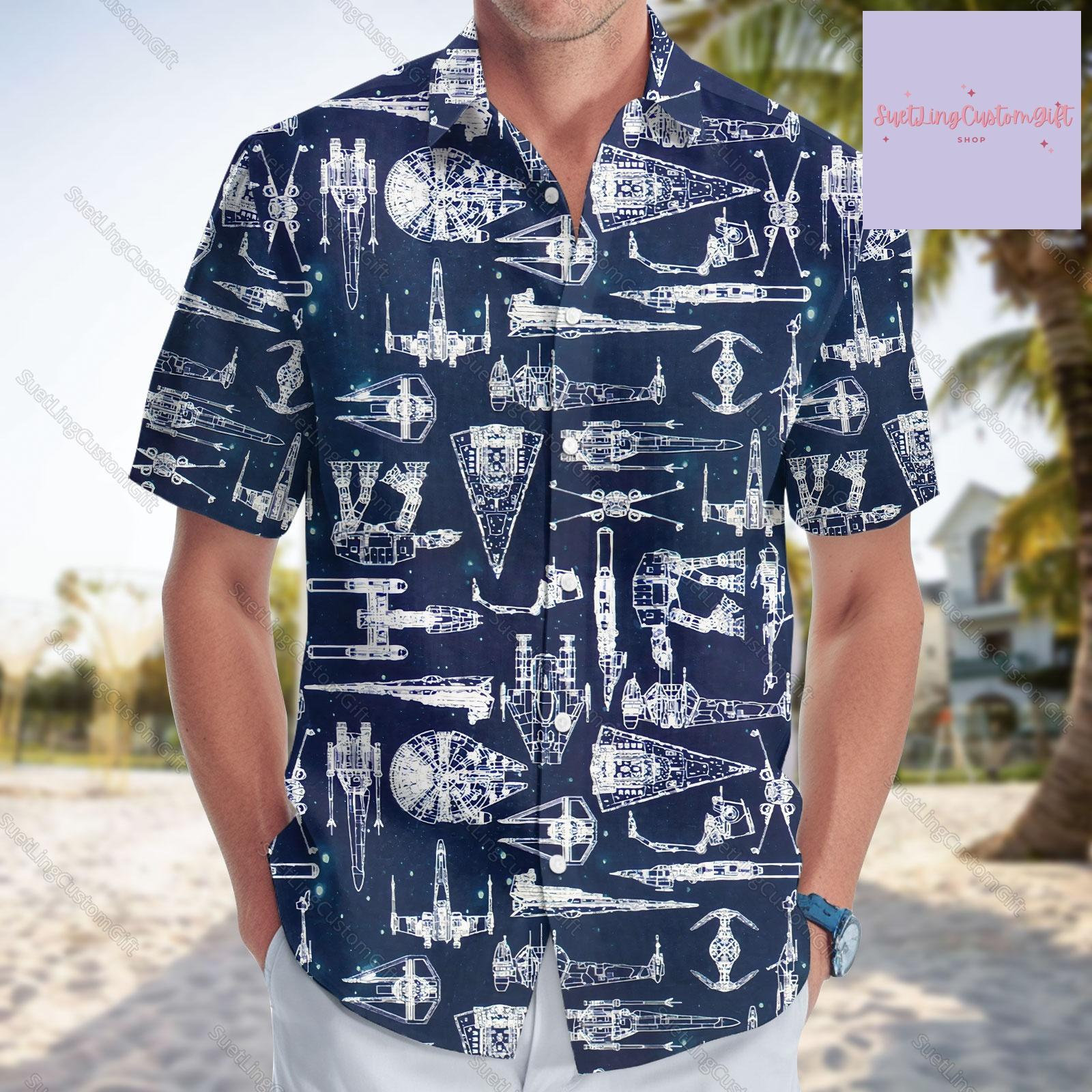 99TIMORO Spaceship Hawaiian Shirt, Warship Button Shirt, Wars