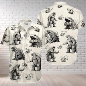 Movie Button Shirt, Monster Hawaiian Shirt, Summer Beach Shirt, Vacation Shirt, Aloha Shirt, Gift For Fan, Hawaii Shirt For Women Men