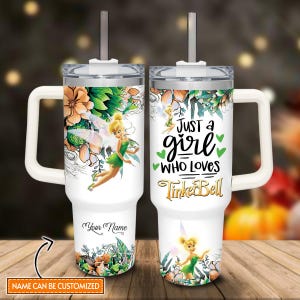 Custom Just A Girl Who Loves Tinker Bell Tumbler 40Oz, Disney Tinkerbell Flower Coffee Tumbler, Movie Cartoon Insulated Tumbler Cup