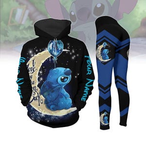 Niestandardowa bluza z kapturem, legginsy ściegowe, kocham cię księżyc i koszula z ściegiem wstecznym, bluza z kapturem Lilo i Stich, bluza z kapturem z kreskówek filmowych Disney
