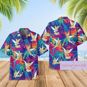 Disney Tinkerbell Hawaiian Shirt, Disney Fairy Button Shirt, Tropical Shirt, Cartoon Summer Beach Shirt, Disney World, Disneyland Trip