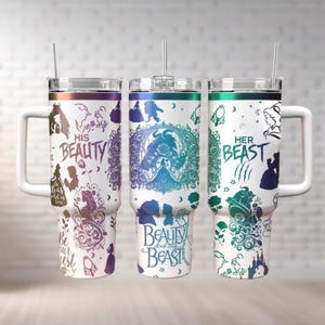 Beauty And The Beast Engraved Tumbler 40 Oz, Disney Princess Coffee Tumbler, Disney Insulated Tumbler, Belle Princess Cup, Gift For Her