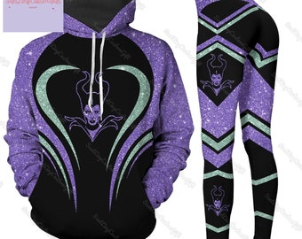 Maleficent Glitter Faux Hoodie And Leggings, Maleficent Hoodie 3D, Maleficent Women Leggings, Maleficent Witch Shirt, Movie Lover Gifts
