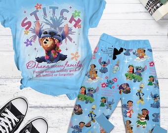 Disney Stitch Ohana Means Family Pajamas, Stitch Movie T-Shirt And Pants, Disneyland Summer Tee, Stitch Tropical Shirt,Disneyworld Gift