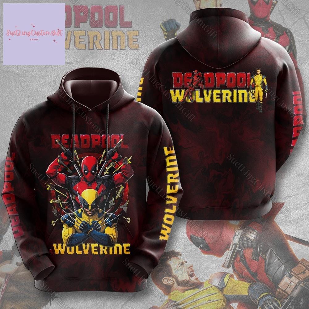 Deadpool And Wolverine Hoodie, Deadpool Hoodie, Wolverine Hoodie, Disney Movie Hoodie, Superhero Hoodie, Avenger Hoodies For Men Women