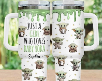Custom Just A Girl Who Loves Baby Yoda Tumbler 40Oz, Disney Star Wars Coffee Tumbler, Movie Cartoon Insulated Tumbler, Disney World Cup
