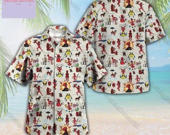 Deadpool And Wolverine Button Shirt, Deadpool Comic Shirt, Deadpool 3 Hawaiian Shirt, Deadpool Movie Shirt, Summer Shirt, Beach Shirt