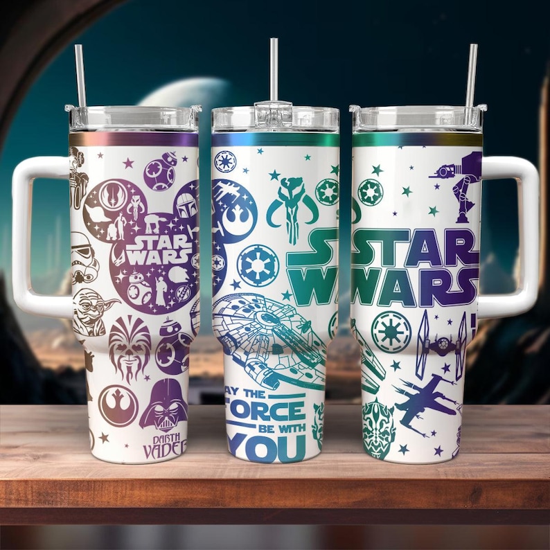 Star Wars Engraved Tumbler 40 Oz, Darth Vader Baby Yoda Stormtrooper Insulated Tumbler, Disney Movie Tumbler Cup, Cute Coffee Tumbler