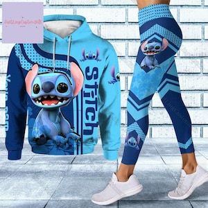 Sudadera con capucha y leggings de puntada personalizados, sudadera con capucha de Disney Stitch, leggings para mujer, sudadera con capucha de dibujos animados de película, lindos regalos para amantes de las puntadas, regalos de cumpleaños