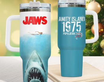 Jaws Tumbler, Amity Island 1975 Tumbler 40oz, Shark Horror Tumbler, Coffee Tumbler, Insulated Tumbler, Movie Tumbler For Men Women Kid